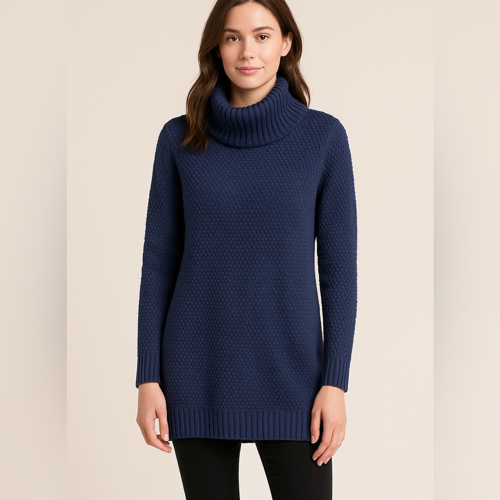 Hillary Radley Navy Blue Chunky Knit Turtleneck Sweater